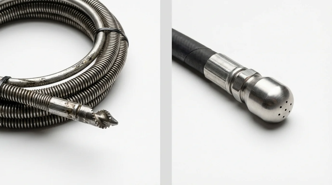 Drain snake cable and hydro jetting nozzle used for drain cleaning in Kent City, MI