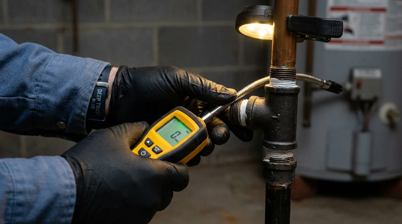Gas leak detection with electronic sniffer by Johns Plumbing LLC in Kent City
