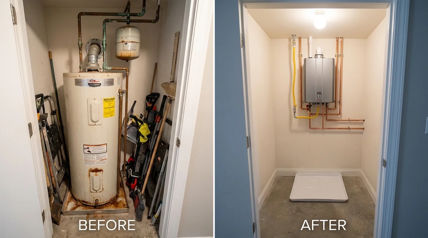 Tank water heater versus wall-mounted tankless unit comparison for Kent City, MI homeowners